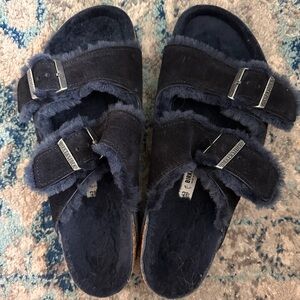 Birkenstock Arizona Shearling Slide Sandals - Midnight Blue